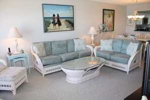 Condo | Living room | Flat-screen TV, fireplace, DVD player, toys