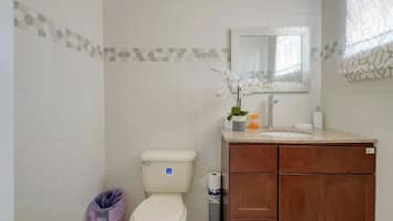 Shower, free toiletries, towels, shampoo