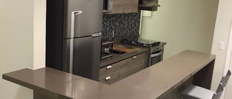 Fridge, microwave, oven, coffee/tea maker