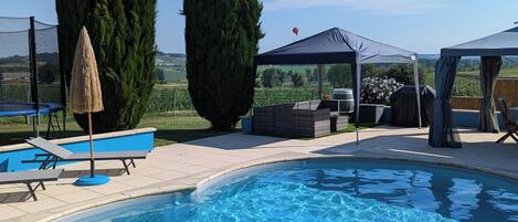 Outdoor pool, pool loungers