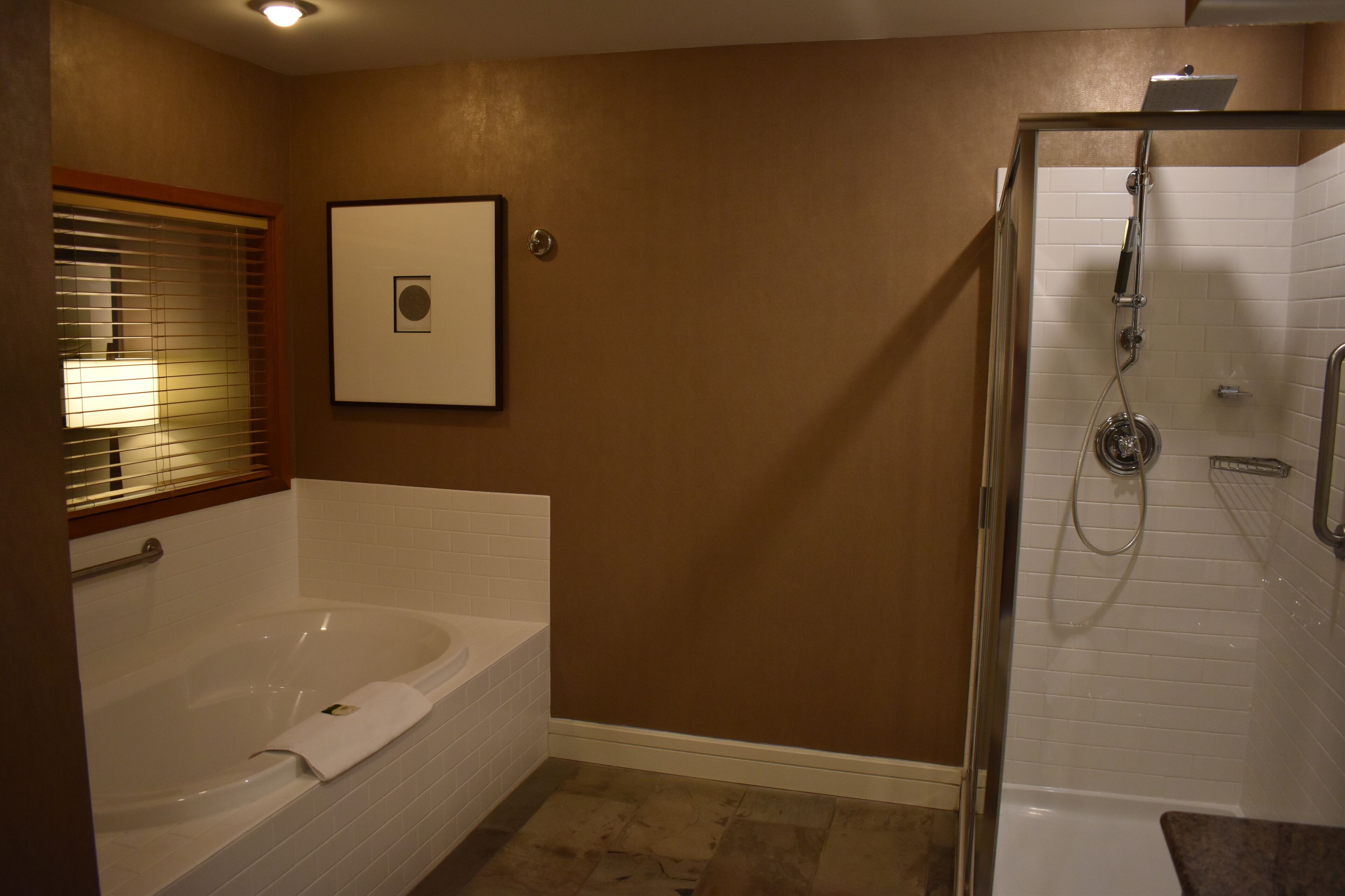 classic suite, 1 king bed with sofa bed | bathroom | separate bathtub and shower, deep-soaking bathtub, rainfall showerhead