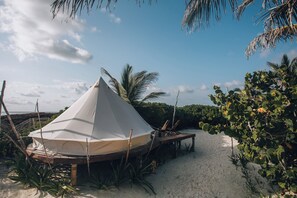 Oceanfront Platform Tent, 1 Queen Bed | Beach/ocean view