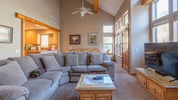 Televisie, een open haard en een dvd-speler