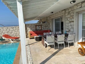 Outdoor dining - Vacation home De'Lale Villa with great views and pool in Izmir Reisdere (Izmir)
