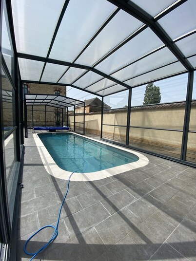 Large self-catering cottage with private, covered, heated swimming pool and Nordic bath.