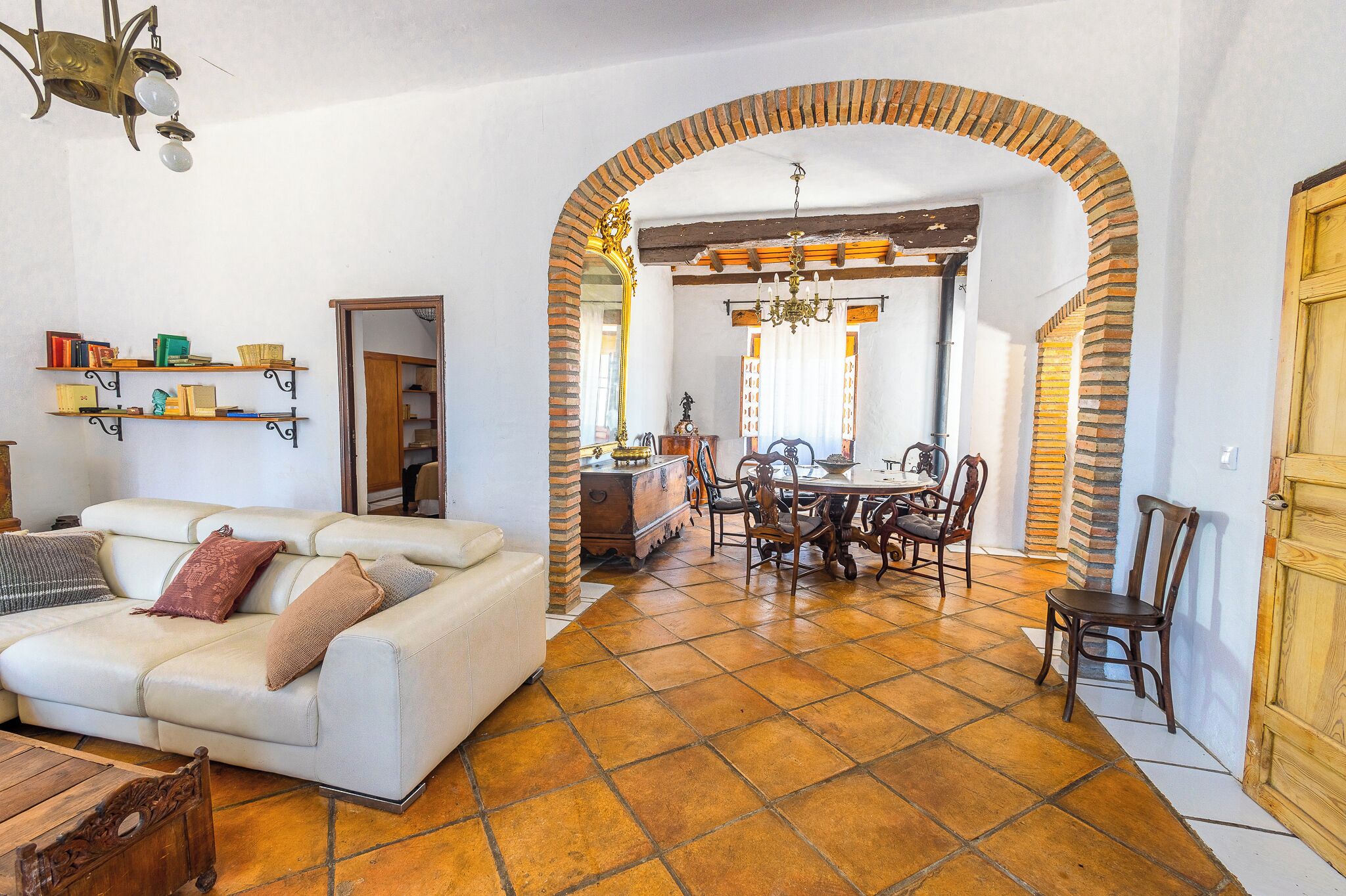 Smart TV, chimenea y libros 