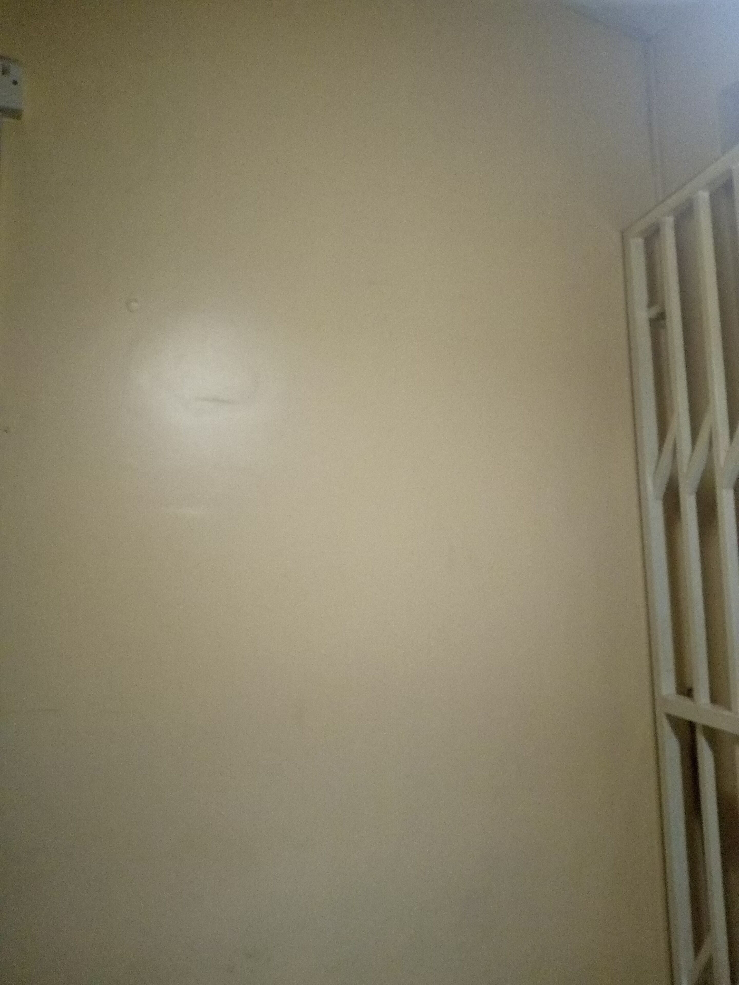 Una pared lisa con una reja metálica blanca.