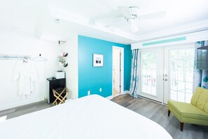 1 bedroom, desk, iron/ironing board, travel cot