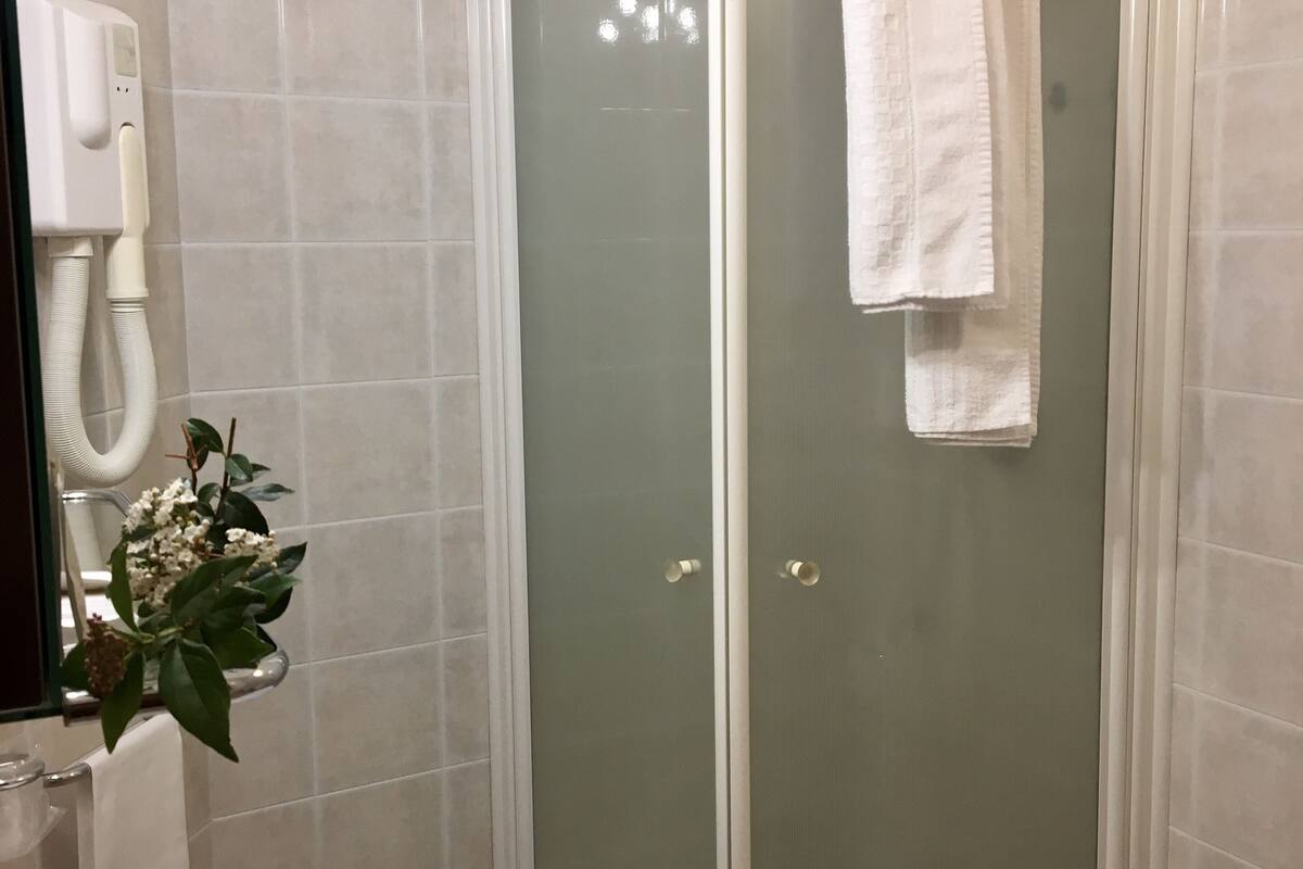 comfort double or twin room | bathroom | shower, hair dryer, bidet, towels