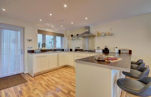 Microwave, oven, dishwasher, high chair