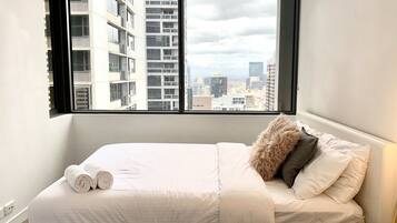 1 bedroom, desk, iron/ironing board, travel cot