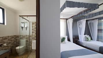 Shower, free toiletries, hair dryer, slippers