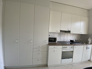 Kjøleskap, ovn, kokeplater og kjøkkenutstyr