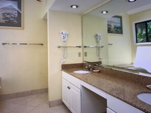 Hair dryer, towels, toilet paper