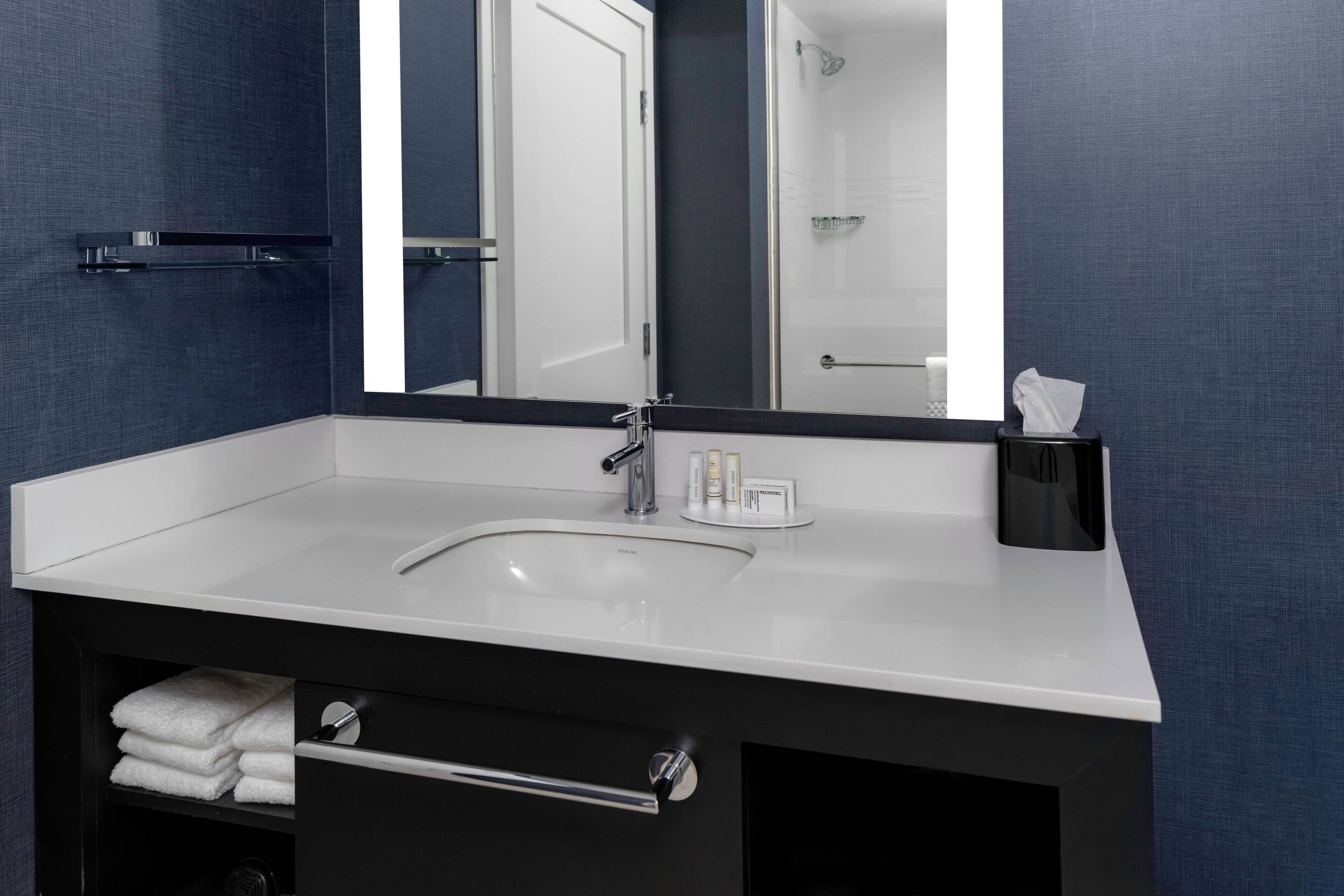 free toiletries, hair dryer, towels