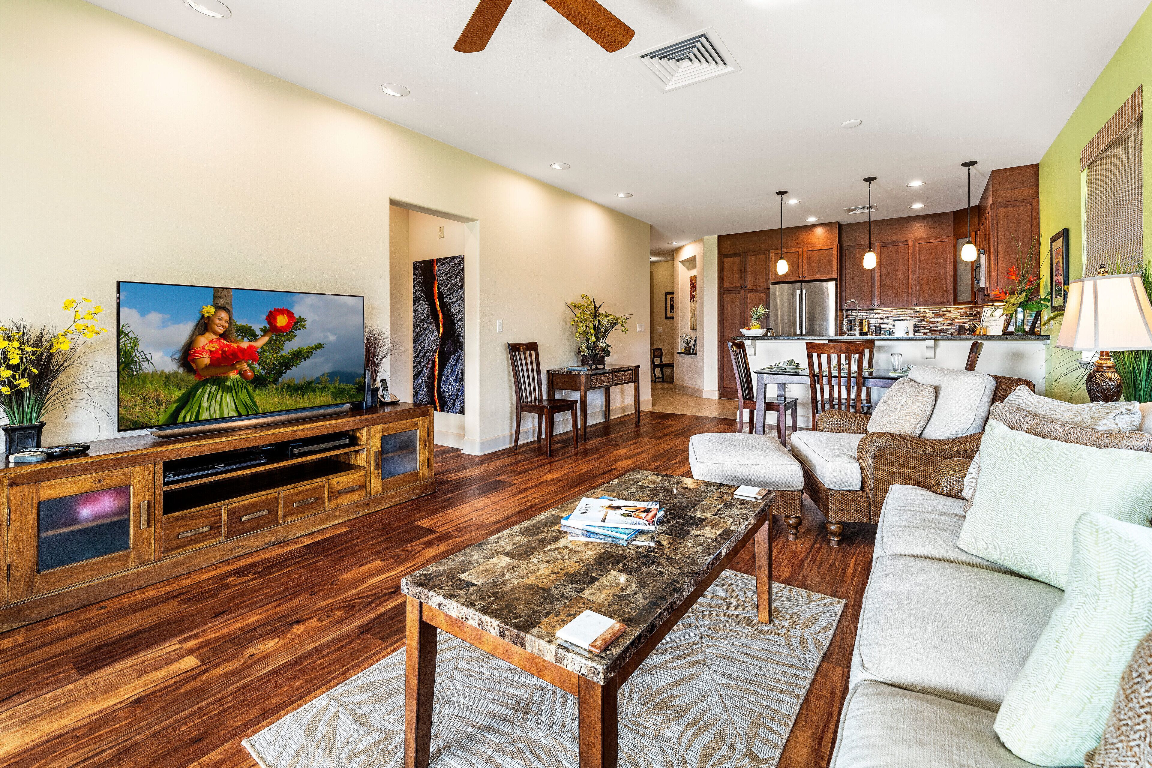 Smart TV, DVD player, books, video library