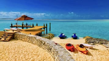 On the beach, sun-loungers, beach towels
