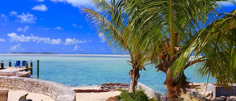 On the beach, sun-loungers, beach towels
