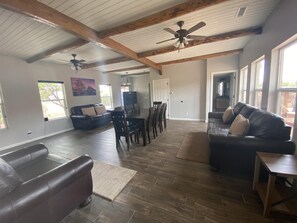 Smart TV, fireplace, ping pong