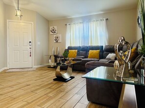 Televisio, takka, DVD-soitin, stereot