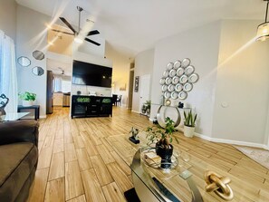 TV, fireplace, DVD player, stereo