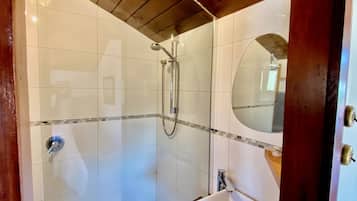 Shower, bidet, towels, soap