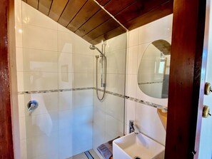 Shower, bidet, towels, soap
