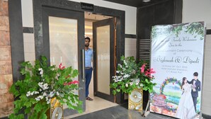 A hotel entrance with a sign reading "Sambandh".