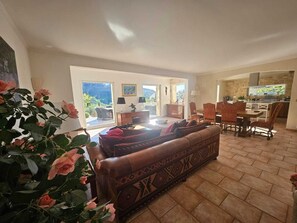 Smart TV, chimenea, libros y estéreo 