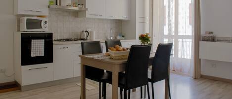 Fridge, microwave, oven, dishwasher