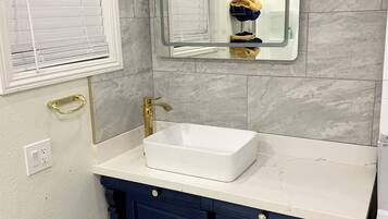 Hair dryer, towels, toilet paper