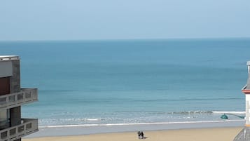 En la playa y camastros