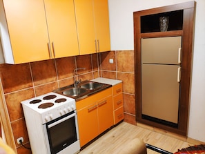 Fridge, oven, stovetop, electric kettle