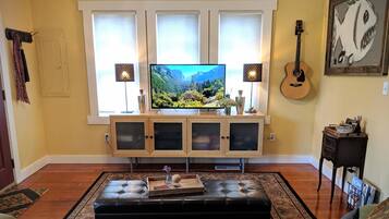 Smart TV, DVD player, books, video library