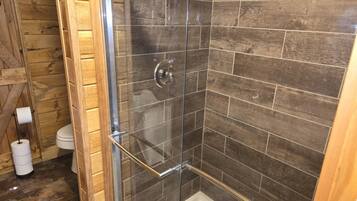 Shower, towels, toilet paper