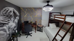2 bedrooms, desk, iron/ironing board, travel crib