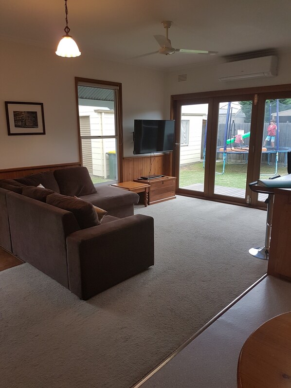 TV, fireplace, DVD player, books