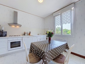Microwave, oven, dishwasher, high chair