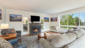 TV, fireplace