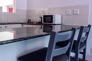 Full-sized fridge, microwave, electric kettle
