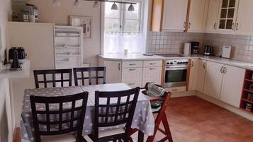 Fridge, oven, dishwasher, high chair
