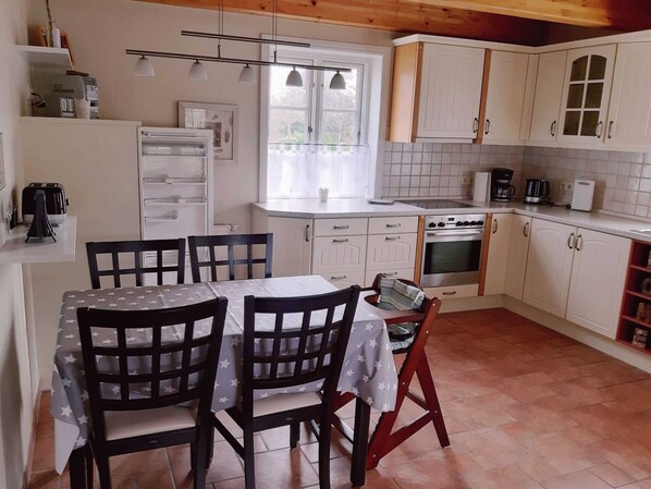 Fridge, oven, dishwasher, high chair