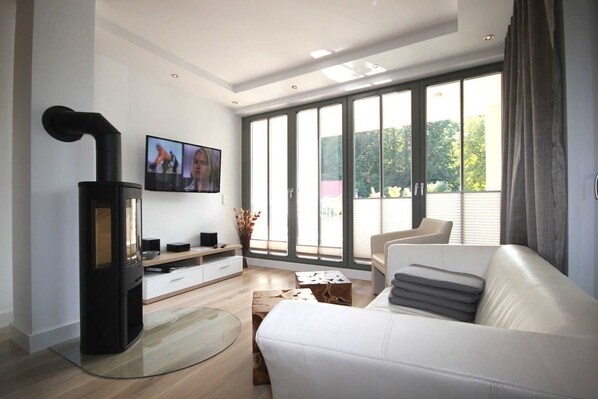 Televisión y chimenea 