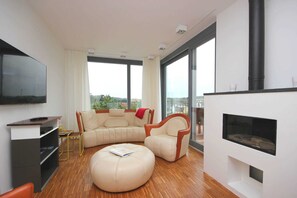 Televisión y chimenea 