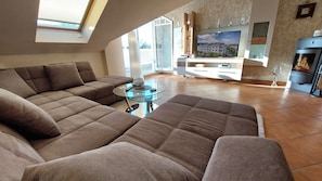 Televisión y chimenea 