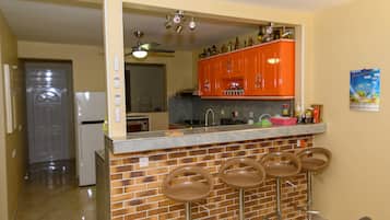 Fridge, microwave, oven, dishwasher