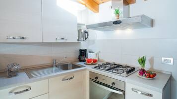 Fridge, oven, stovetop, coffee/tea maker