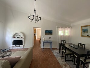 TV, fireplace, ping pong, books