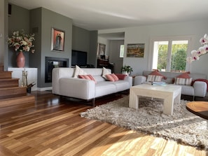 Smart TV, fireplace, table football, ping pong