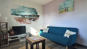 TV, DVD player, books, stereo